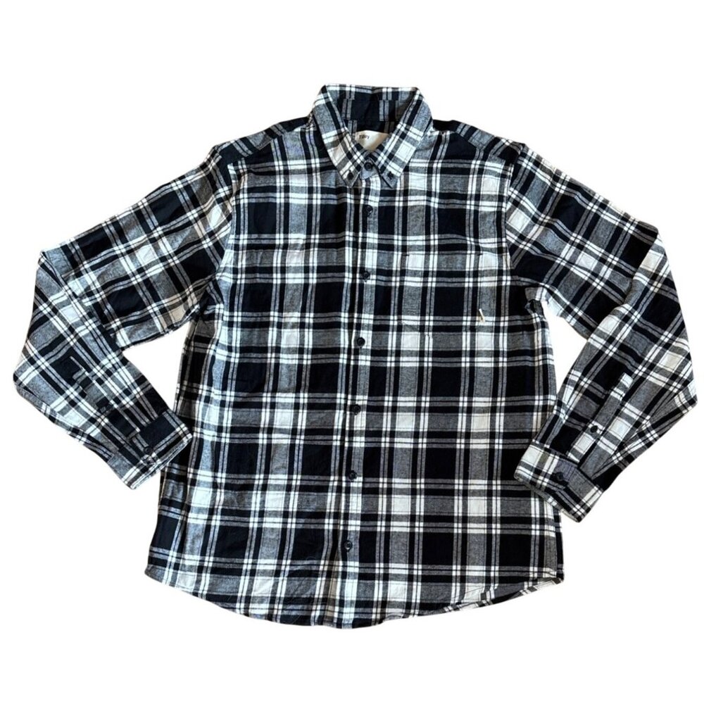 Tilley Shirt Mens Lg Plaid Black & White Long Sleeve Button Up Classic
